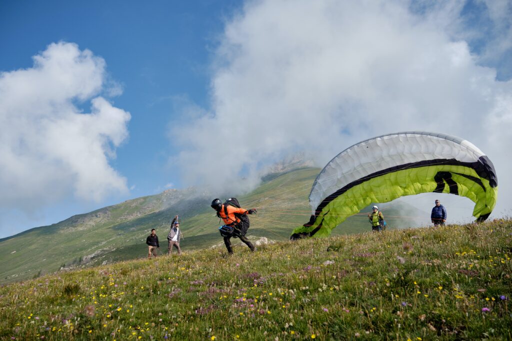 paragliders about take-off.